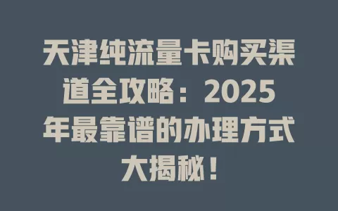 天津纯流量卡购买渠道全攻略：2025年最靠谱的办理方式大揭秘！