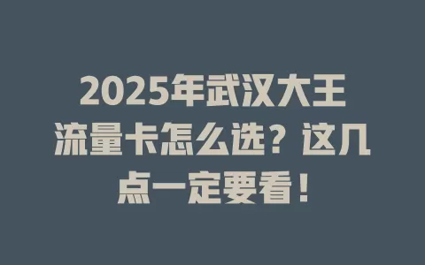 2025年武汉大王流量卡怎么选？这几点一定要看！