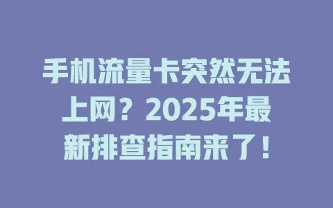 手机流量卡突然无法上网？2025年最新排查指南来了！