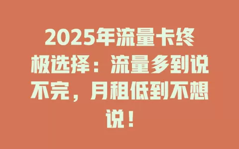 2025年流量卡终极选择：流量多到说不完，月租低到不想说！