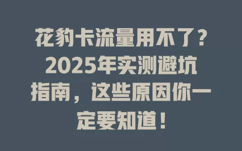 花豹卡流量用不了？2025年实测避坑指南，这些原因你一定要知道！