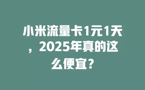 小米流量卡1元1天，2025年真的这么便宜？