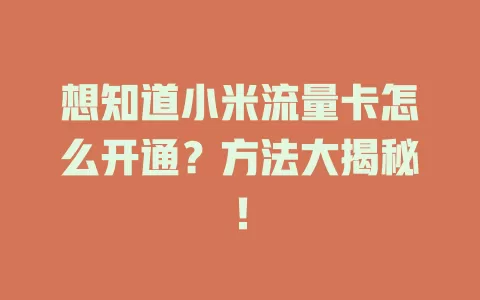 想知道小米流量卡怎么开通？方法大揭秘！