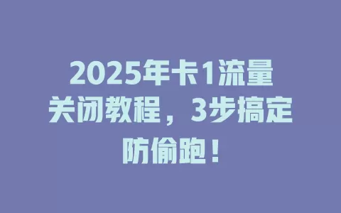 2025年卡1流量关闭教程，3步搞定防偷跑！
