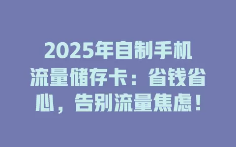 2025年自制手机流量储存卡：省钱省心，告别流量焦虑！