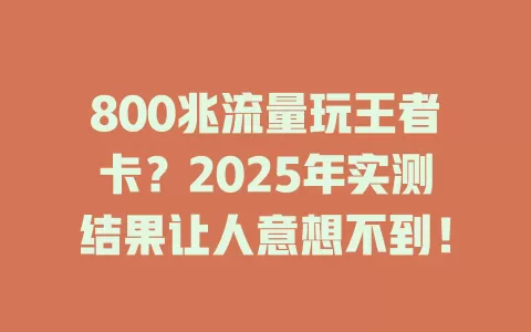 800兆流量玩王者卡？2025年实测结果让人意想不到！