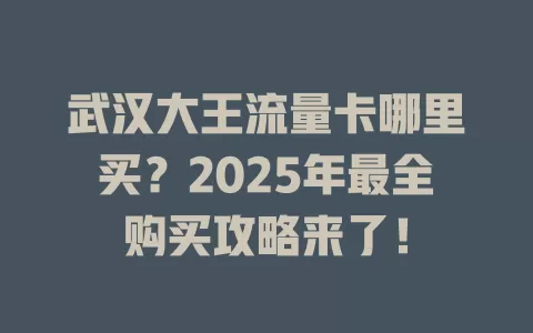 武汉大王流量卡哪里买？2025年最全购买攻略来了！