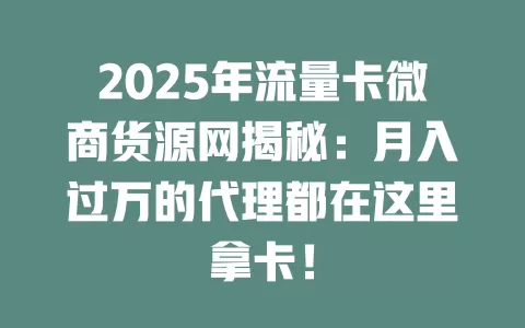 2025年流量卡微商货源网揭秘：月入过万的代理都在这里拿卡！