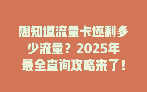 想知道流量卡还剩多少流量？2025年最全查询攻略来了！