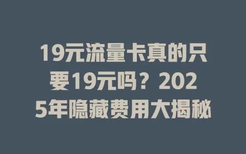 19元流量卡真的只要19元吗？2025年隐藏费用大揭秘