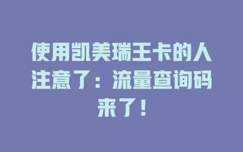 使用凯美瑞王卡的人注意了：流量查询码来了！