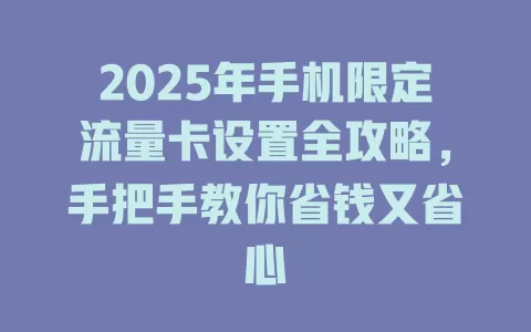 2025年手机限定流量卡设置全攻略，手把手教你省钱又省心