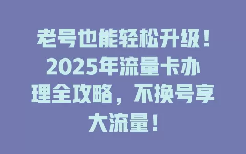 老号也能轻松升级！2025年流量卡办理全攻略，不换号享大流量！