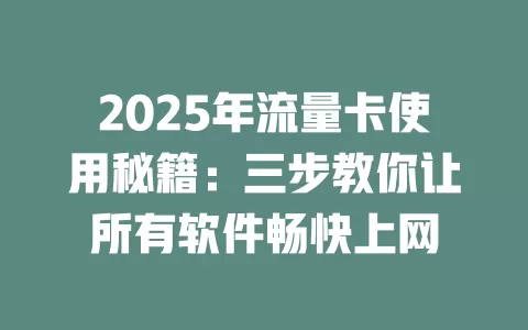 2025年流量卡使用秘籍：三步教你让所有软件畅快上网