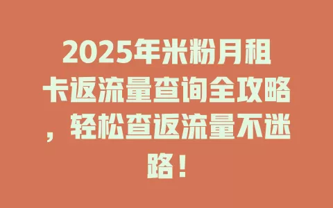 2025年米粉月租卡返流量查询全攻略，轻松查返流量不迷路！