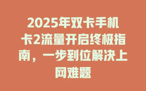 2025年双卡手机卡2流量开启终极指南，一步到位解决上网难题