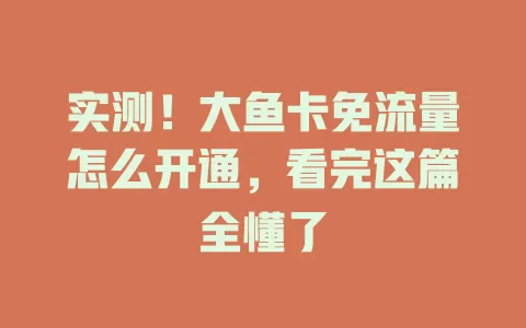 实测！大鱼卡免流量怎么开通，看完这篇全懂了