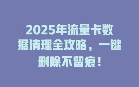 2025年流量卡数据清理全攻略，一键删除不留痕！