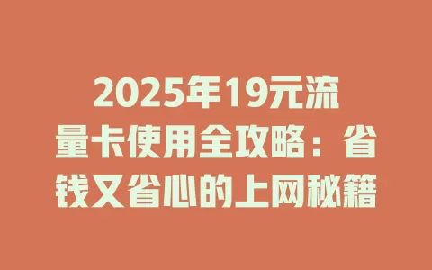 2025年19元流量卡使用全攻略：省钱又省心的上网秘籍