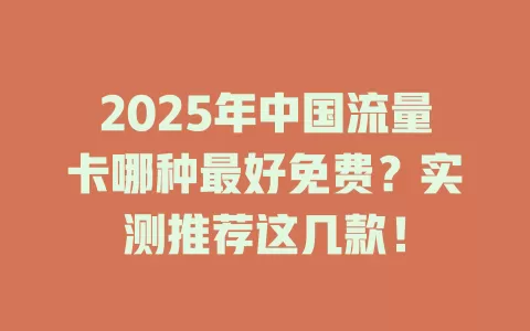2025年中国流量卡哪种最好免费？实测推荐这几款！