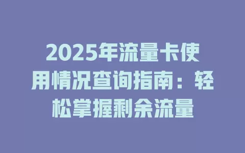 2025年流量卡使用情况查询指南：轻松掌握剩余流量