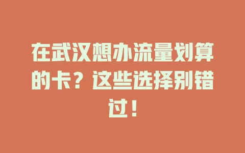 在武汉想办流量划算的卡？这些选择别错过！