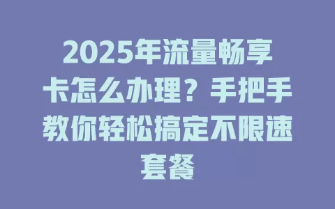2025年流量畅享卡怎么办理？手把手教你轻松搞定不限速套餐
