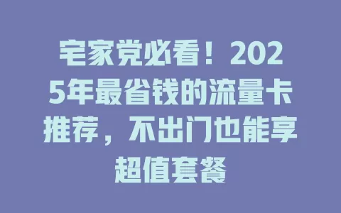 宅家党必看！2025年最省钱的流量卡推荐，不出门也能享超值套餐