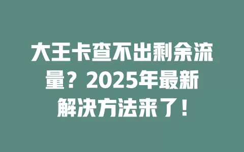 大王卡查不出剩余流量？2025年最新解决方法来了！