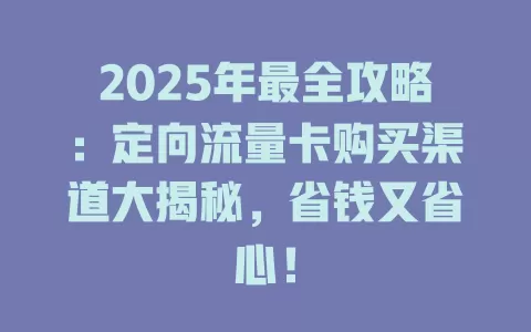 2025年最全攻略：定向流量卡购买渠道大揭秘，省钱又省心！