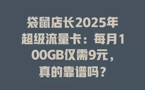 袋鼠店长2025年超级流量卡：每月100GB仅需9元，真的靠谱吗？