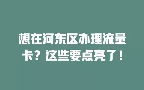 想在河东区办理流量卡？这些要点亮了！