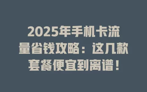 2025年手机卡流量省钱攻略：这几款套餐便宜到离谱！