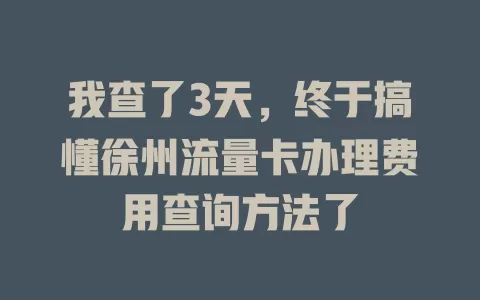 我查了3天，终于搞懂徐州流量卡办理费用查询方法了