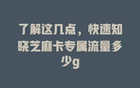 了解这几点，快速知晓芝麻卡专属流量多少g