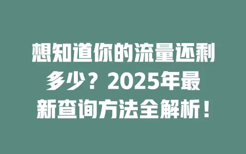想知道你的流量还剩多少？2025年最新查询方法全解析！