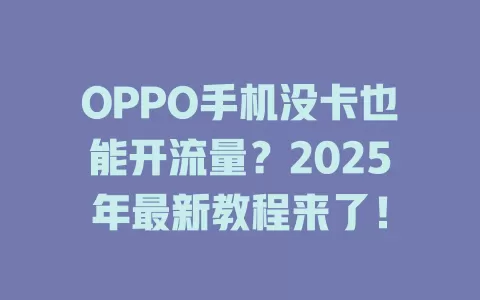 OPPO手机没卡也能开流量？2025年最新教程来了！