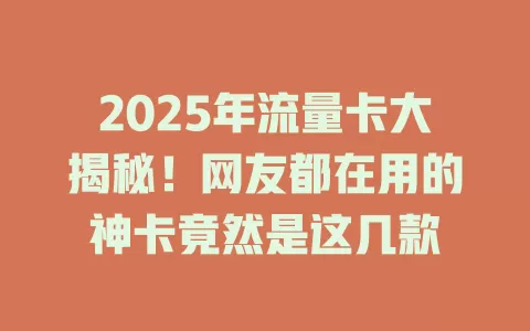 2025年流量卡大揭秘！网友都在用的神卡竟然是这几款