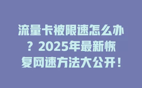流量卡被限速怎么办？2025年最新恢复网速方法大公开！