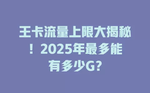 王卡流量上限大揭秘！2025年最多能有多少G？