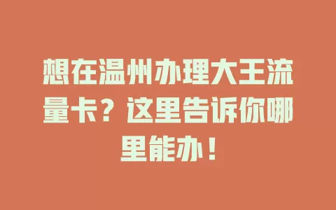 想在温州办理大王流量卡？这里告诉你哪里能办！