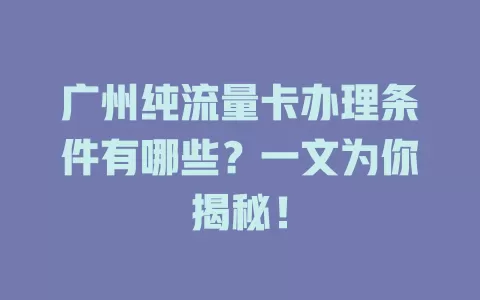 广州纯流量卡办理条件有哪些？一文为你揭秘！
