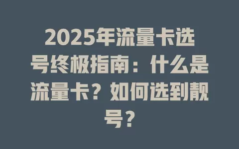2025年流量卡选号终极指南：什么是流量卡？如何选到靓号？