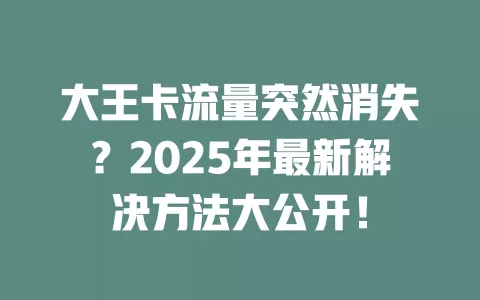 大王卡流量突然消失？2025年最新解决方法大公开！