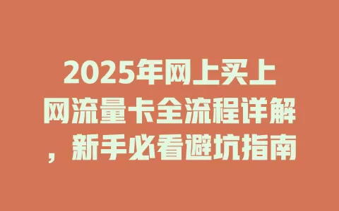 2025年网上买上网流量卡全流程详解，新手必看避坑指南