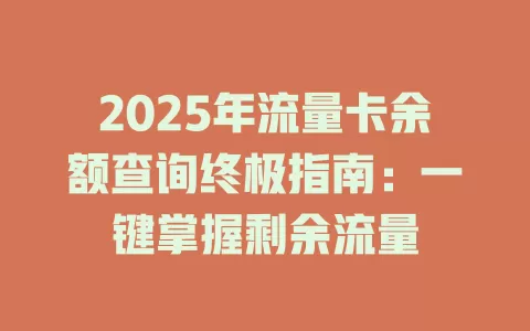 2025年流量卡余额查询终极指南：一键掌握剩余流量