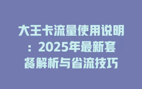 大王卡流量使用说明：2025年最新套餐解析与省流技巧