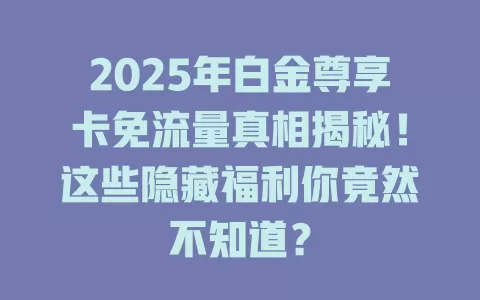2025年白金尊享卡免流量真相揭秘！这些隐藏福利你竟然不知道？