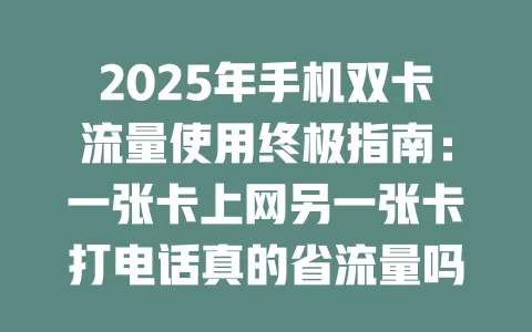 2025年手机双卡流量使用终极指南：一张卡上网另一张卡打电话真的省流量吗？