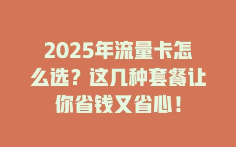 2025年流量卡怎么选？这几种套餐让你省钱又省心！